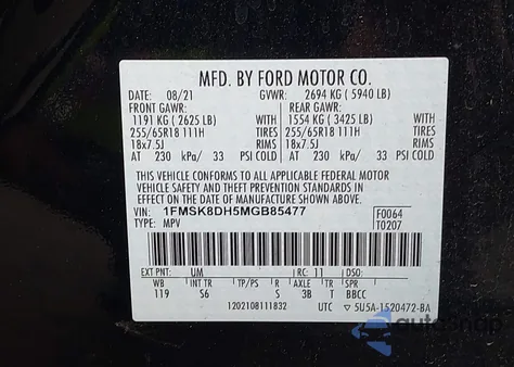 2021 Ford Explorer Xlt from USA, damaged, VIN 1FMSK8DH5MGB85477